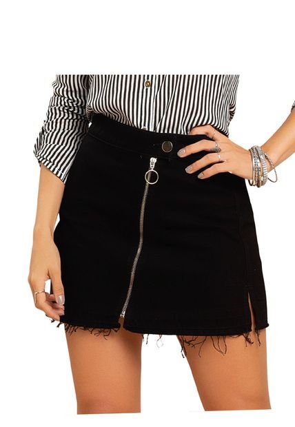 Falda Corta Juvenil Para Mujer Atypical -Negro