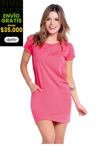 Vestido Corto Juvenil Para Mujer Atypical -Rosado Neón