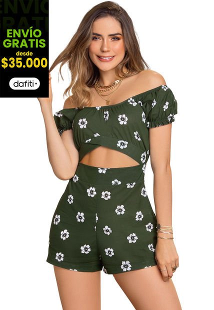 Enterizo Corto Para Mujer Estampado - Verde Militar Atypical