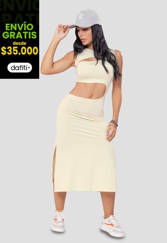 Vestido Largo Mujer Caqui Atypical 105444 Atypical