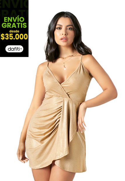 Vestido Corto Mujer Dorado Atypical 3405
