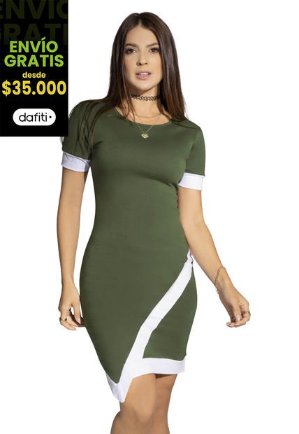 Vestido Corto Mujer Verde Militar Atypical 87052