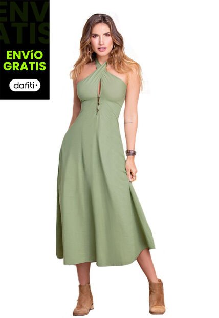 Vestido Largo Juvenil Femenino Verde Oliva Atypical