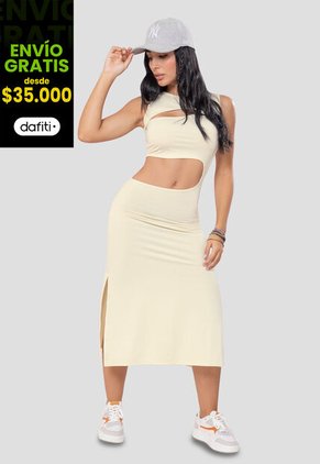 Vestido Largo Mujer Caqui Atypical 105444