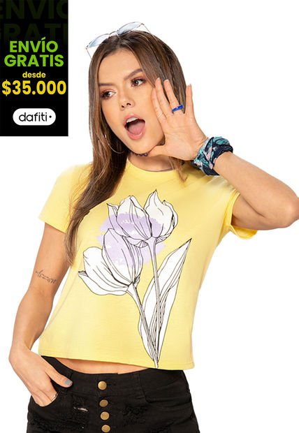 Camiseta Mujer Amarillo Pastel Atypical 8376