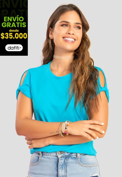 Camiseta Mujer Azul Turquesa Atypical 101333