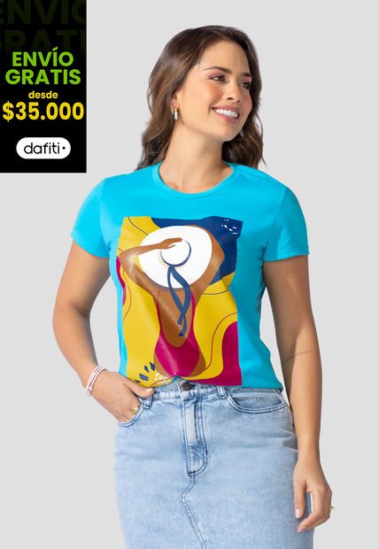 Camiseta Mujer Azul Turquesa Atypical 100666