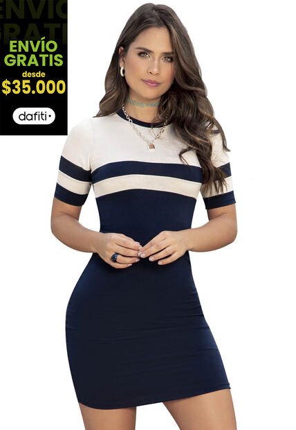 Vestido Corto Mujer Azul Navy Atypical 87064