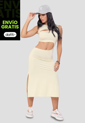 Vestido Largo Mujer Caqui Atypical 105444 Atypical