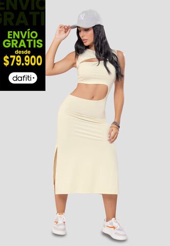 Vestido Largo Mujer Caqui Atypical 105444 Atypical