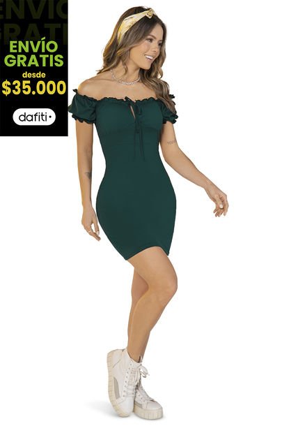 Vestido Corto Mujer Verde Botella Atypical 92438