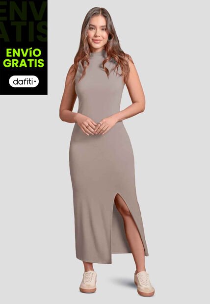 Vestido Largo Mujer Café Pardo Atypical 103739