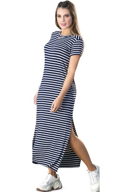 Vestido Largo Juvenil Femenino Azul Navy Atypical