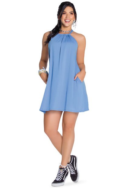 Vestido Corto Para  Mujer Atypical -Mora Azul