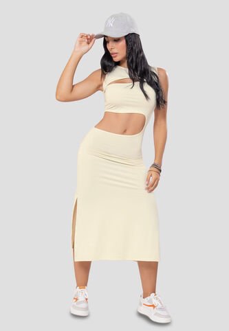 Vestido Largo Mujer Caqui Atypical 105444 Atypical