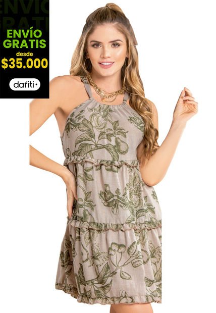 Vestido Juvenil Estampado Caqui Atypical 79487