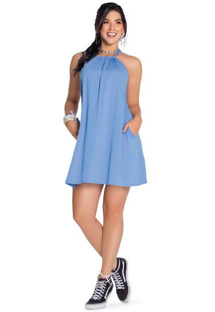 Vestido Corto Para  Mujer Atypical -Mora Azul