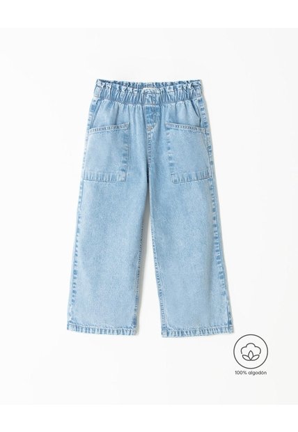 Jean Wide Leg Tiro Alto Algodón índigo Medio Niña Azul Oscuro
