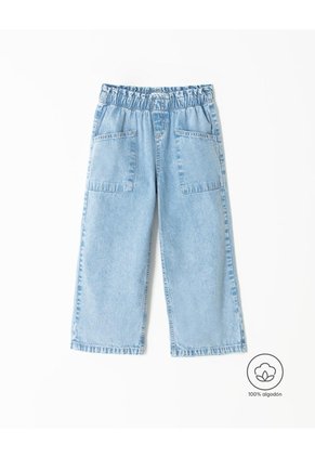 Jean Wide Leg Tiro Alto Algodón índigo Medio Niña Azul Oscuro
