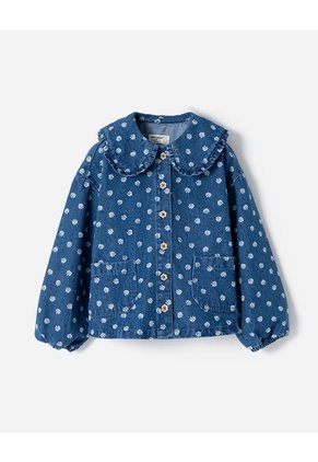 Camisa Regular Manga Larga Denim Estampada Niña Azul