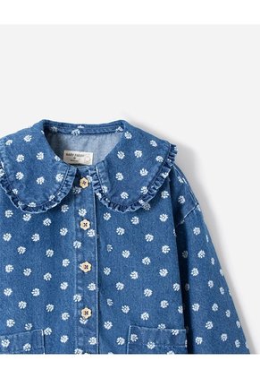 Camisa Regular Manga Larga Denim Estampada Niña Azul