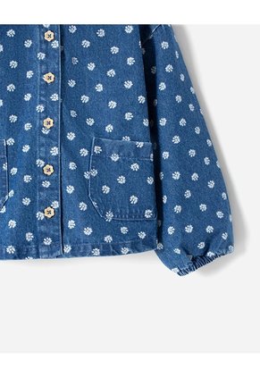 Camisa Regular Manga Larga Denim Estampada Niña Azul