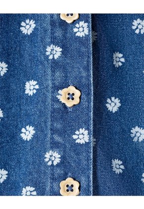 Camisa Regular Manga Larga Denim Estampada Niña Azul