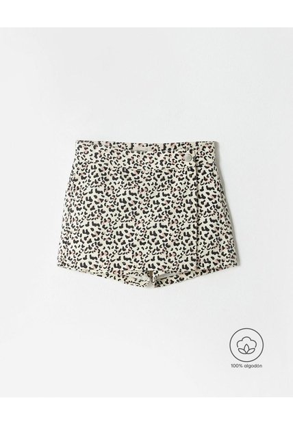 Falda Short Denim Algodón Niña Beige