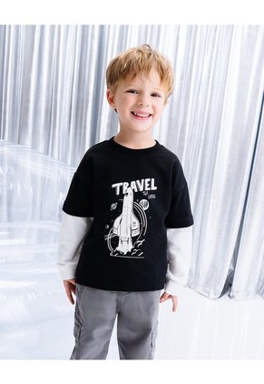 Camibuso Oversize Estampado Niño Negro