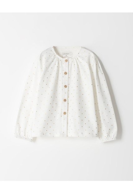 Camisa Manga Larga Regular Blanca Brillos Niña Blanco
