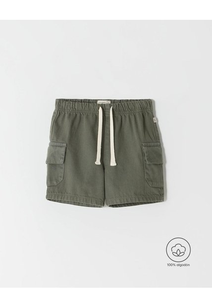 Bermuda Cargo Denim Algodón Verde Niño Verde