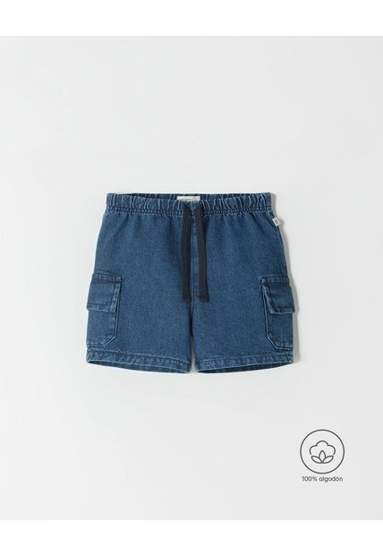 Bermuda Cargo Denim Algodón índigo Oscuro Niño Azul Oscuro