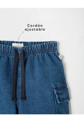 Bermuda Cargo Denim Algodón índigo Oscuro Niño Azul Oscuro