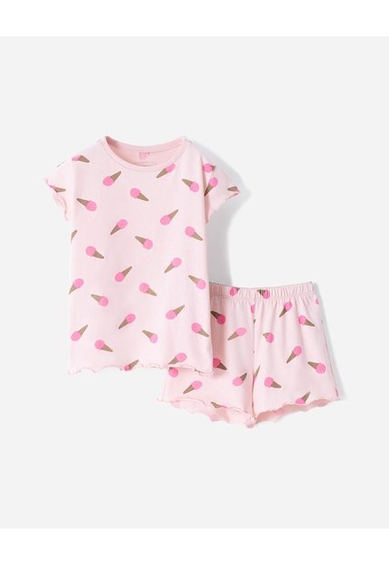 Pijama Camiseta + Short Niña Rosa