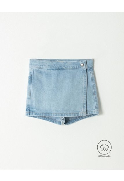 Falda Short Denim Algodón índigo Claro Niña Azul Oscuro