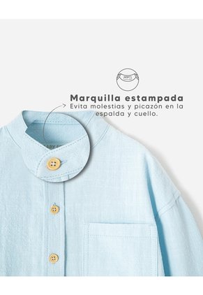 Camisa Manga Larga Algodón Azul Niño Azul