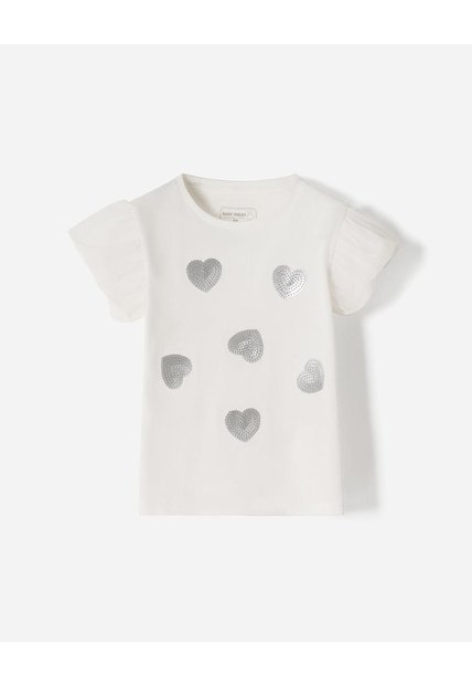 Camiseta Regular Estampada Brillos Niña Blanco