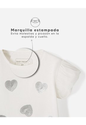 Camiseta Regular Estampada Brillos Niña Blanco