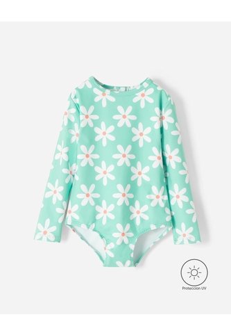 Vestido De Baño Manga Larga Protección UV Estampado Niña Verde BABY FRESH
