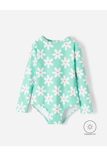 Vestido De Baño Manga Larga Protección UV Estampado Niña Verde