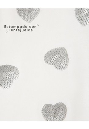 Camiseta Regular Estampada Brillos Niña Blanco
