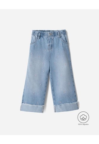 Jean Wide Leg Tiro Medio Algodón Bordado índigo Medio Niña Azul Oscuro BABY FRESH