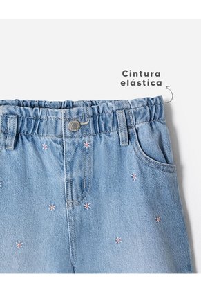 Jean Wide Leg Tiro Medio Algodón Bordado índigo Medio Niña Azul Oscuro