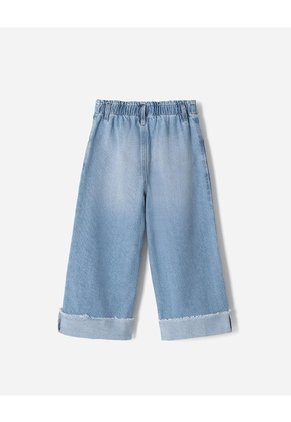 Jean Wide Leg Tiro Medio Algodón Bordado índigo Medio Niña Azul Oscuro