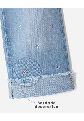 Jean Wide Leg Tiro Medio Algodón Bordado índigo Medio Niña Azul Oscuro