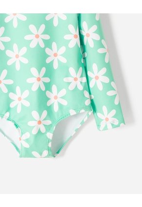 Vestido De Baño Manga Larga Protección UV Estampado Niña Verde