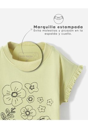 Camiseta Regular Algodón Estampado Bordado Niña Verde