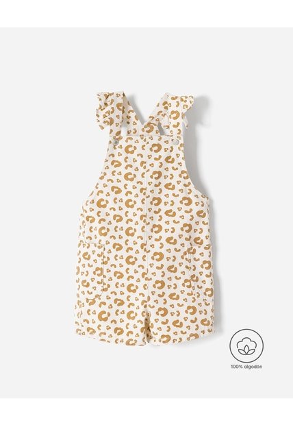 Overol Corto Animal Print Niña Beige