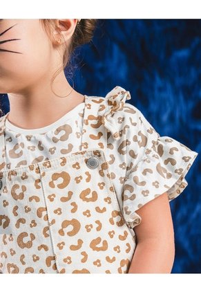 Overol Corto Animal Print Niña Beige