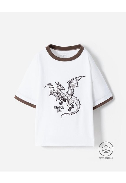 Camiseta Regular Bordada Niño Blanco